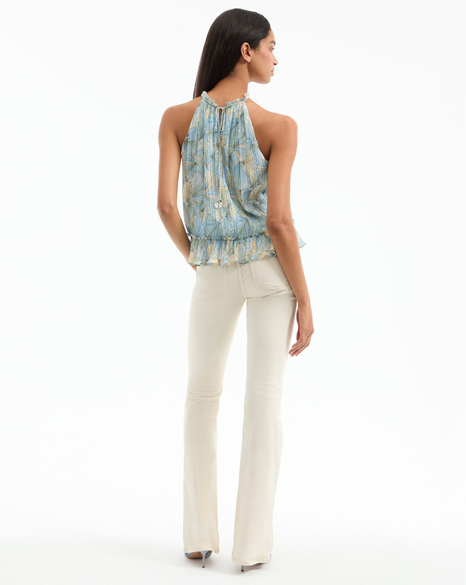 Renee Women's Pleated Halter Top - Summer Sleeveless Blouse for Beach, Party & Casual Wear | Flowy V-Neck Crop Top with Ruffle Details