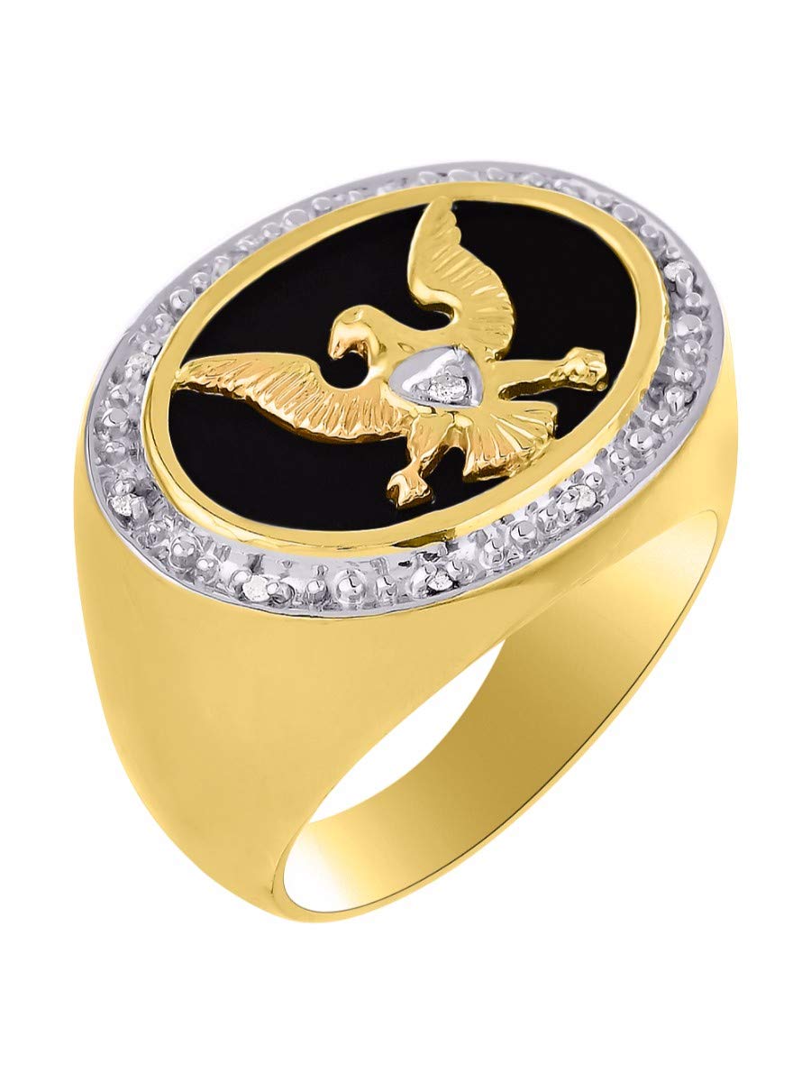 Rylos Men's Patriotic Eagle USA Ring - Yellow Gold Plated Silver with Diamonds & Onyx/Quartz/Tiger Eye - Sizes 8-13 - Luxury Mens Jewelry for Weddings, Gifts & Patriotic Events