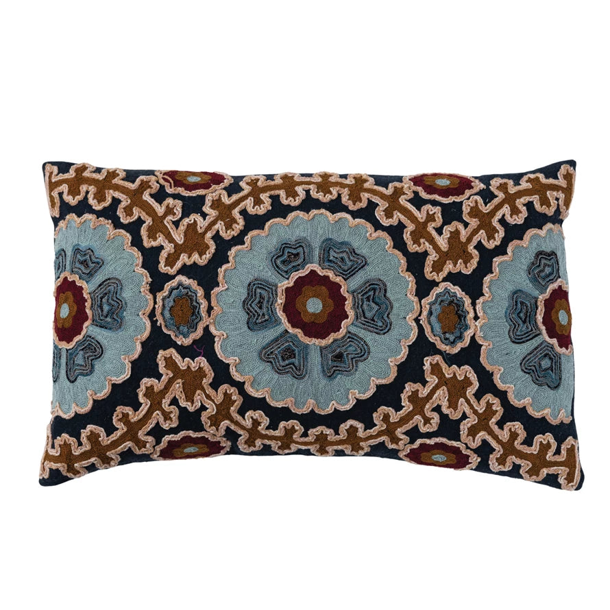 24L x 16H Cotton Embroidered Lumbar Pillow with Elegant Design - Perfect for Sofa, Bed & Home Decor