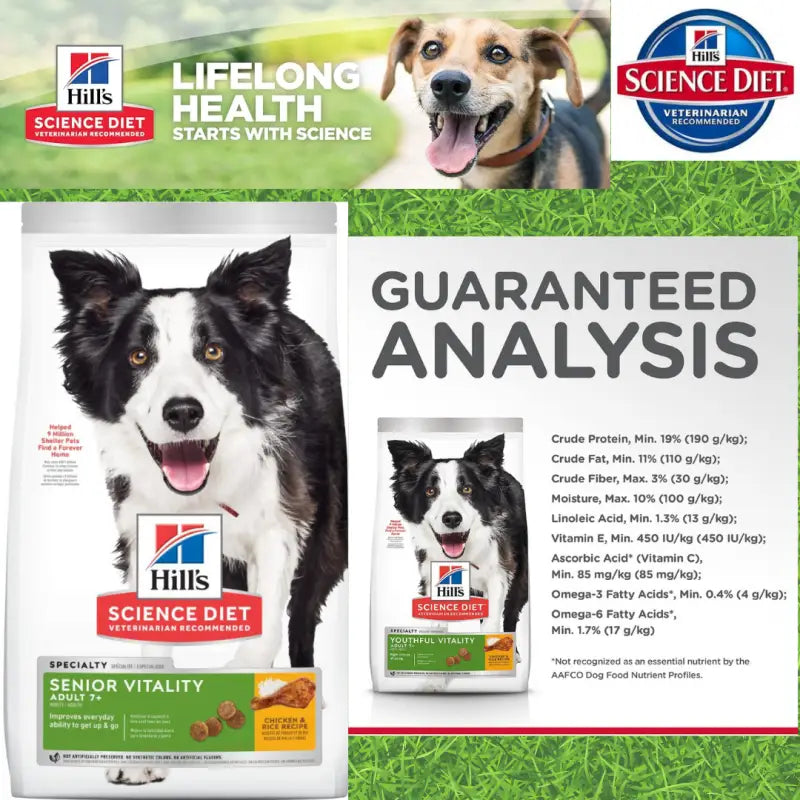 Science Diet Youthful Vitality Adult 7+ Chicken & Rice Recipe Dry Dog Food - Free Bag + 20% Off (2 Sizes) | Premium Nutrition for Senior Dogs to Support Energy & Vitality - Perfect for Active Mature Dogs Over 7 Years Old