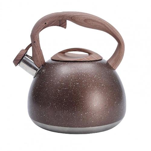 Premium Stainless Steel Whistling Tea Kettle with Wooden Handle - Eco-Friendly, High-Temperature Resistant, Durable Water Boiler for Tea & Coffee - Perfect for Home, Office & Camping (Auburn)