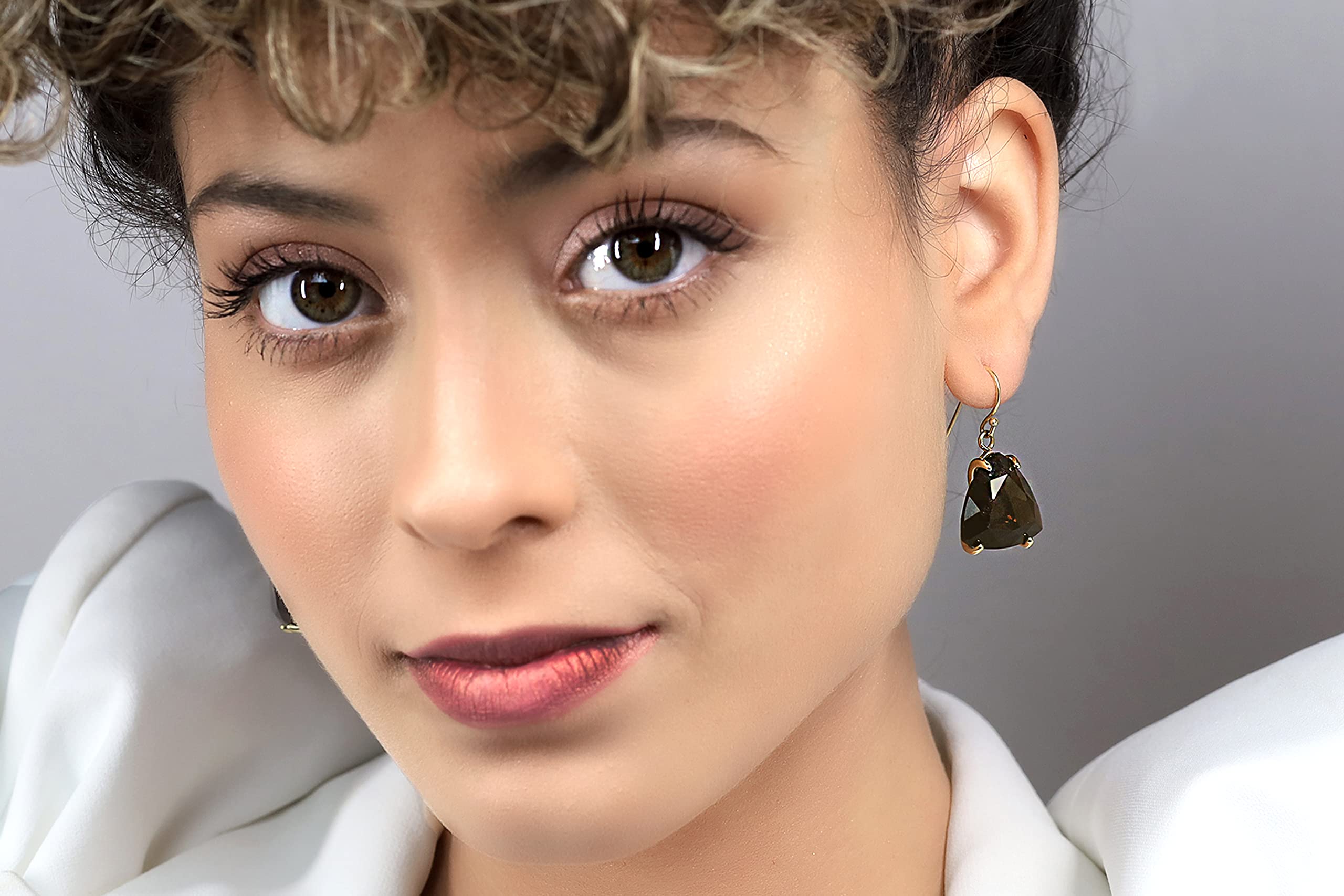 Smoky Quartz Gold Triangle Earrings | Trillion Cut Gemstone Dangle Earrings for Women | Elegant Semi-Precious Jewelry | Perfect for Evening Parties, Weddings & Special Occasions | Unique Gift for Birthday, Anniversary & Celebrations