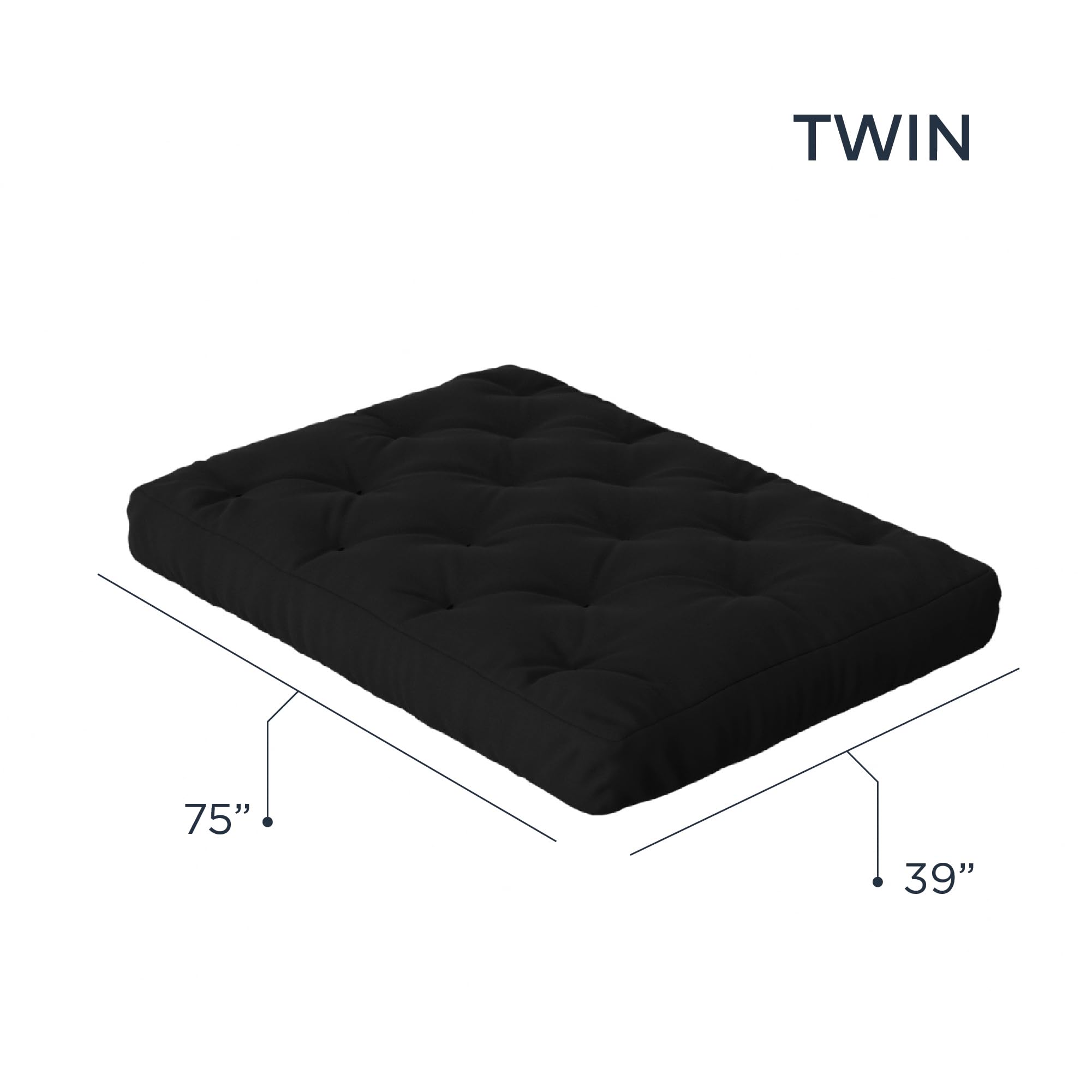 Royal Sleep Products by The Futon Factory 6 Inch Twin Size Foam Futon Mattress - CertiPUR Certified US-Made Memory Foam - Solid Black Removable Cover - Replacement Mattress (Frame Not Included) - Perfect for Dorm Rooms, Guest Beds & Small Spaces