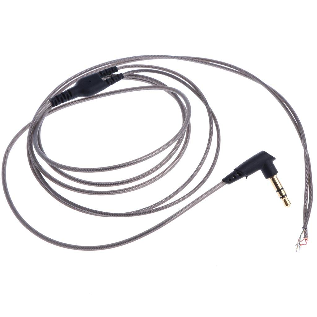 Universal DIY Semi-Finished Earphone Replacement Cable - Gray with Bend Plug for Headphone Repair | Compatible with Most Headphones for Home, Office & Travel Use