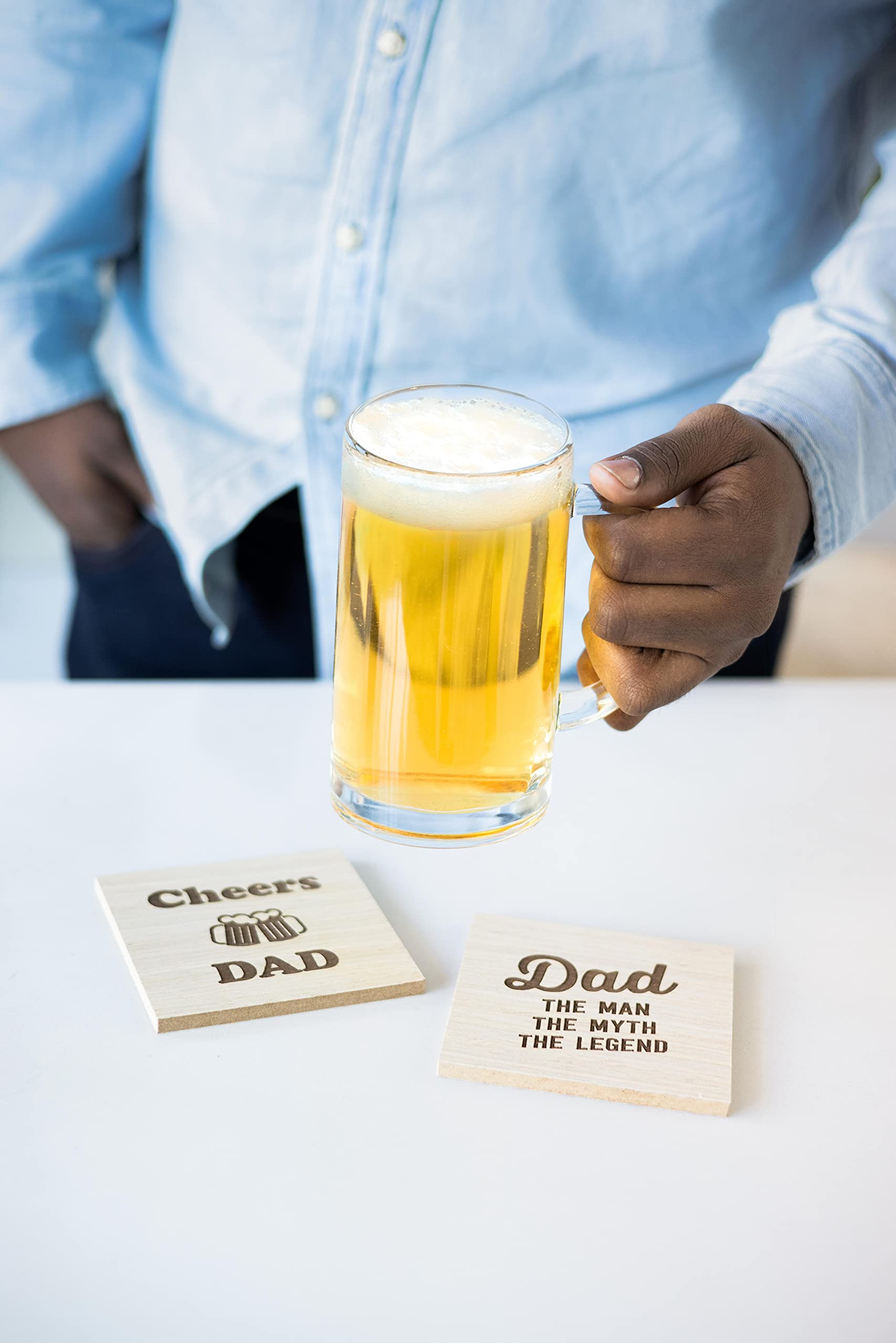 Pearhead Fatherhood Wooden Coaster Set - New Dad & Soon-to-Be Father Gift, Home Décor & Kitchen Accessory, Set of 2 - Perfect for Father's Day, Baby Shower & Home Bar Use