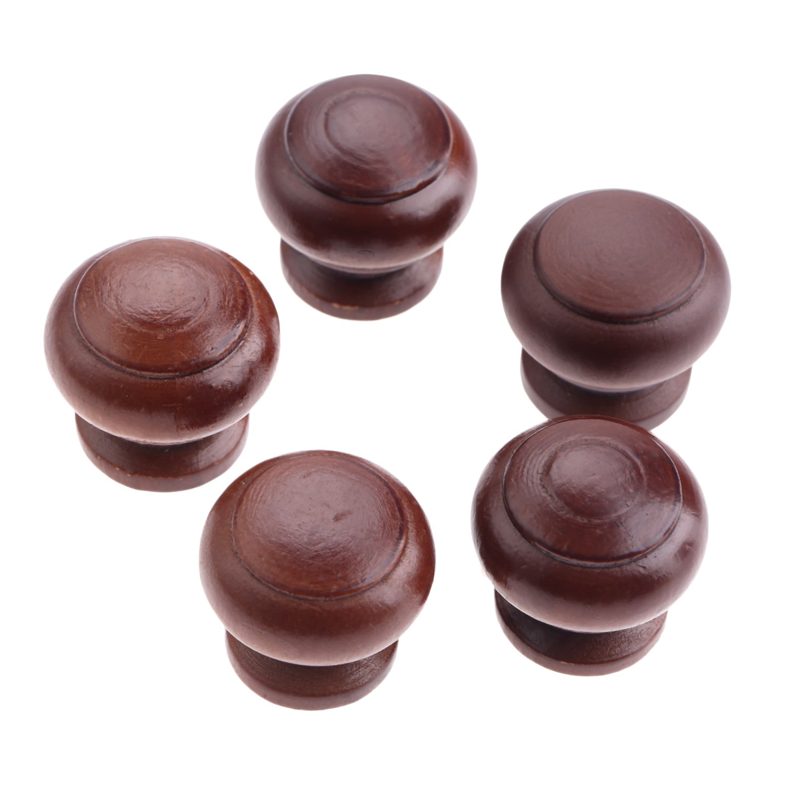 5pcs Dark Brown Wooden Knobs - Cabinet & Drawer Pulls for Kitchen, Closet, Dresser