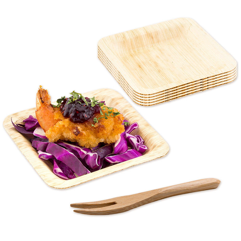 100-Pack Eco-Friendly Square Leaf Plates (3.6