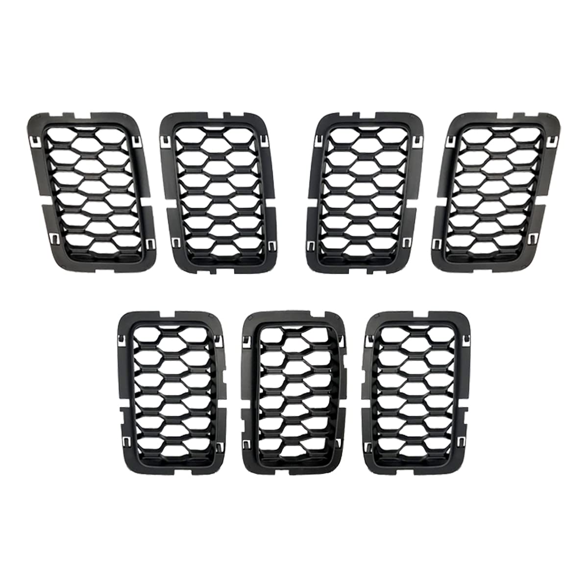 Matte Black Honeycomb Front Grill Inserts Mesh Grille for 2017-2022 Jeep Grand Cherokee - 7PCs Set | Off-Road Style Upgrade & Custom Look for SUV Enthusiasts