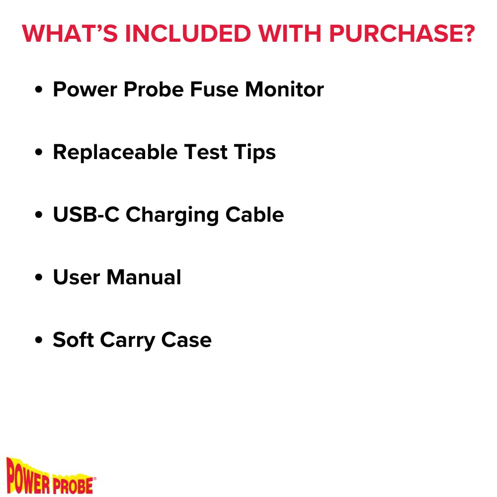 Power Probe PPFUSE Fuse Monitor - Circuit Tester for Mini, Maxi & ATC Fuses with Live Current Readings Up to 80A - Replaceable Tips & Built-in Flashlight for Automotive Electrical Diagnostics & Emergency Repairs
