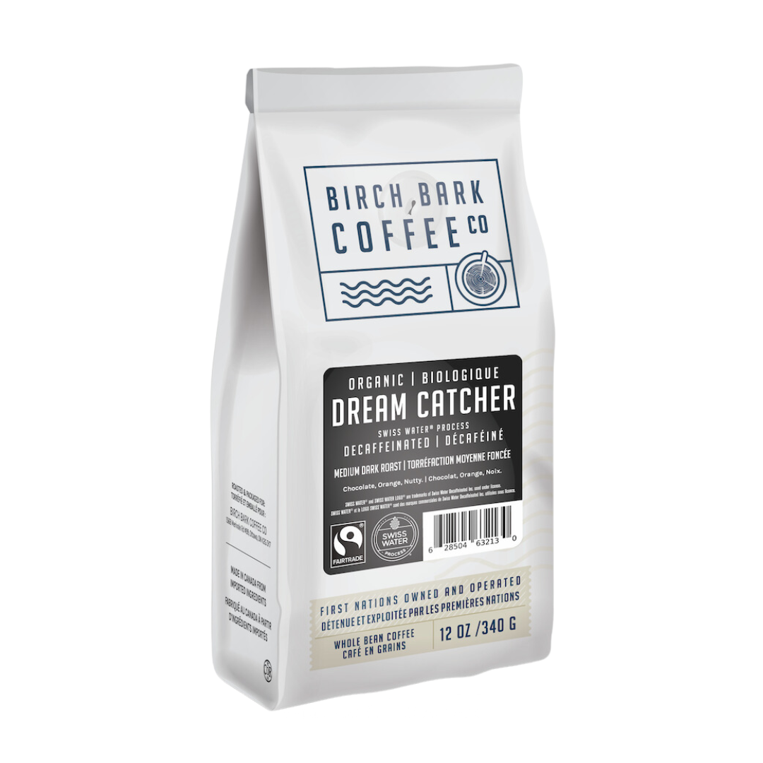 Organic Birch Bark Dream Catcher Decaf Fair Trade Whole Bean Coffee - 12oz Bag | Premium Decaffeinated Coffee Beans for Home Brewing, Office & Gifts