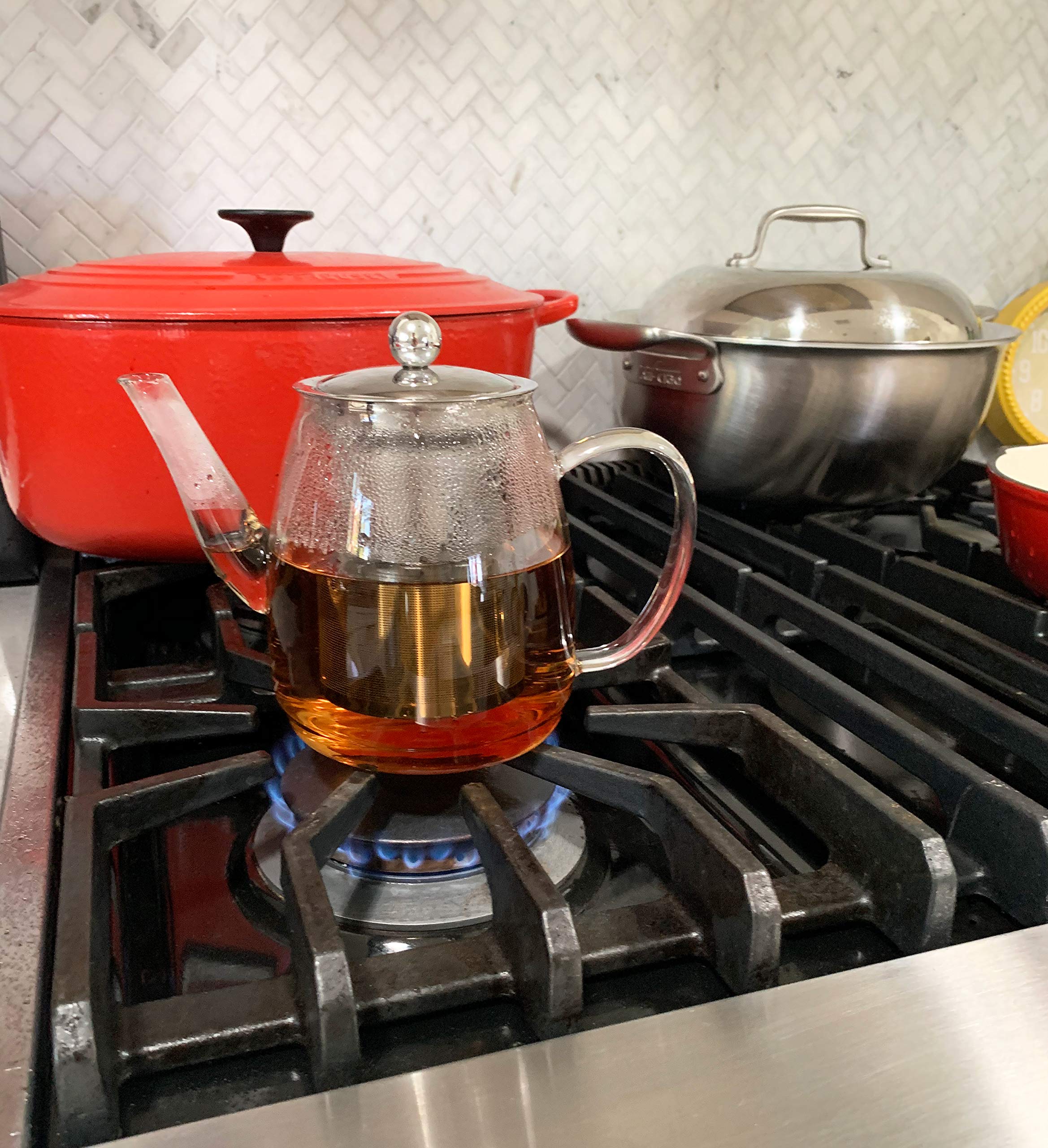 Premium Borosilicate Glass Teapot with Removable Stainless Steel Infuser - 900ML (4 Cups) Capacity for Blooming & Loose Leaf Tea - Stovetop Safe - Perfect for Home, Office & Tea Ceremonies