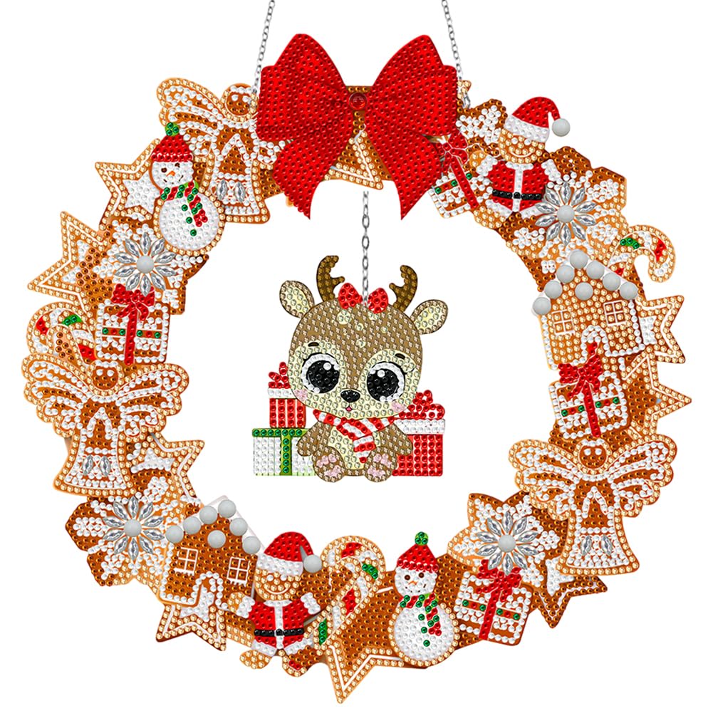 AZURAOKEY 2023 New Diamond Painting Wreath with LED Lights - Crystal Snowman Christmas Tree Wall Hanging Decor for Holiday Home & Office Decoration