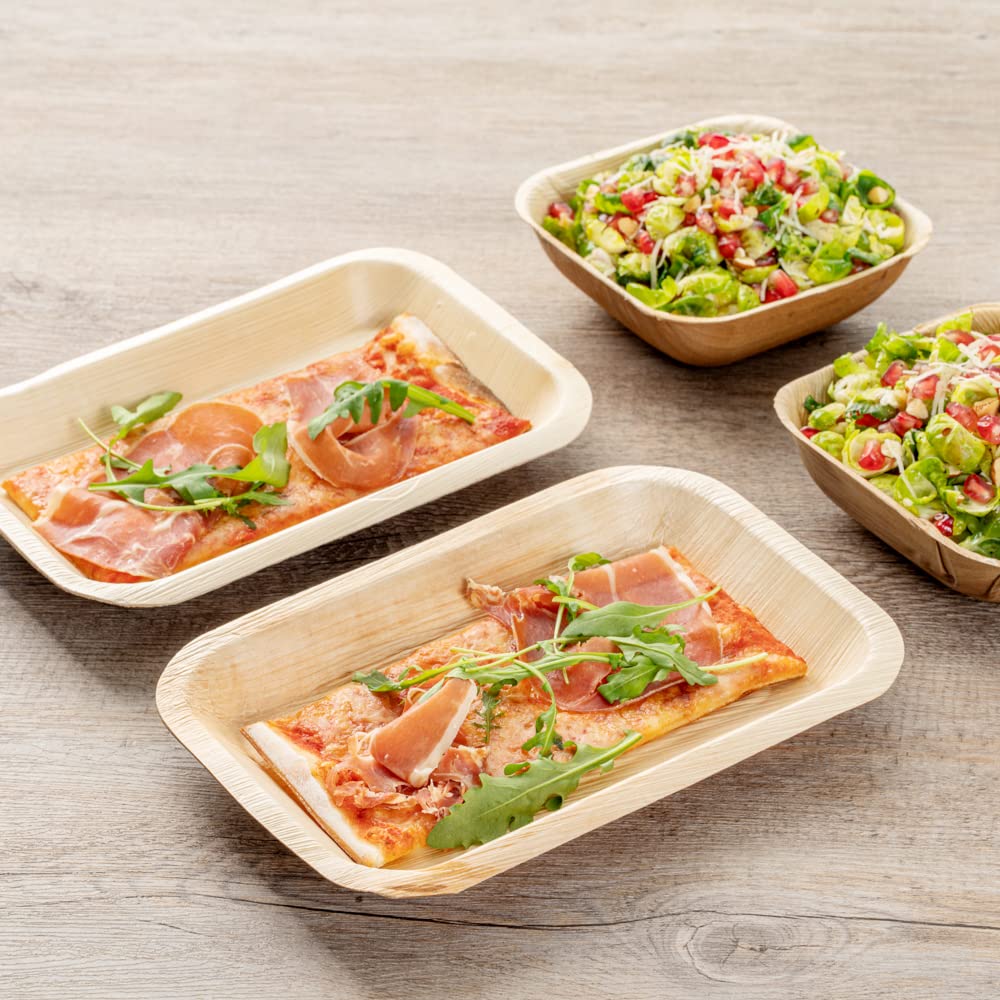 Restaurantware Indo 9.3 x 6.3 Inch Rectangle Palm Leaf Plates - 100 Pack Eco-Friendly, Microwavable & Freezable Areca Palm Leaf Dinner Plates for Hot & Cold Foods | Perfect for Parties, Picnics, Catering & Sustainable Dining