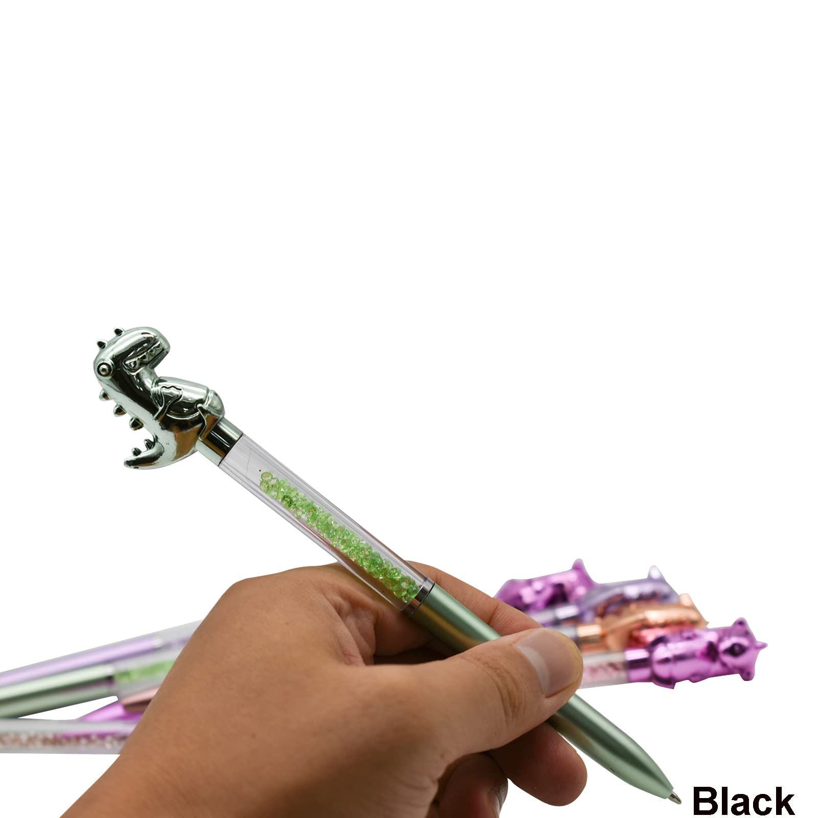 12-Pack Dinosaur Ballpoint Pens - Retractable Animal Bling Pens with Crystal Quicksand & Black Ink for School, Office, Party - Fun Writing Supplies for Kids, Students, Teachers & Dino Lovers