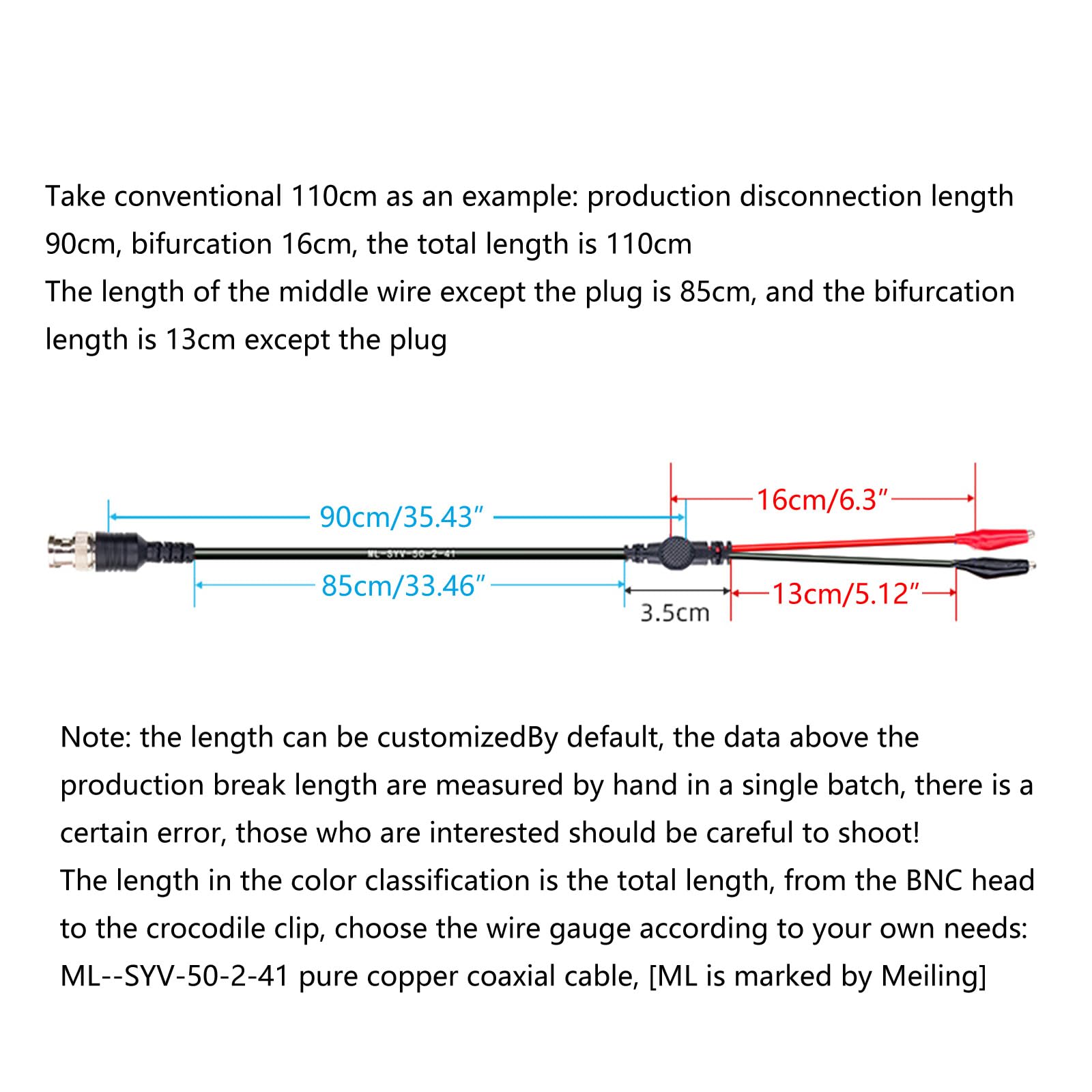 BNC Oscilloscope Probe with Alligator Clip Converters - 110cm High-Quality Test Leads for Electronics Measurement & Circuit Testing | Perfect for Lab, DIY Projects & Electrical Engineering