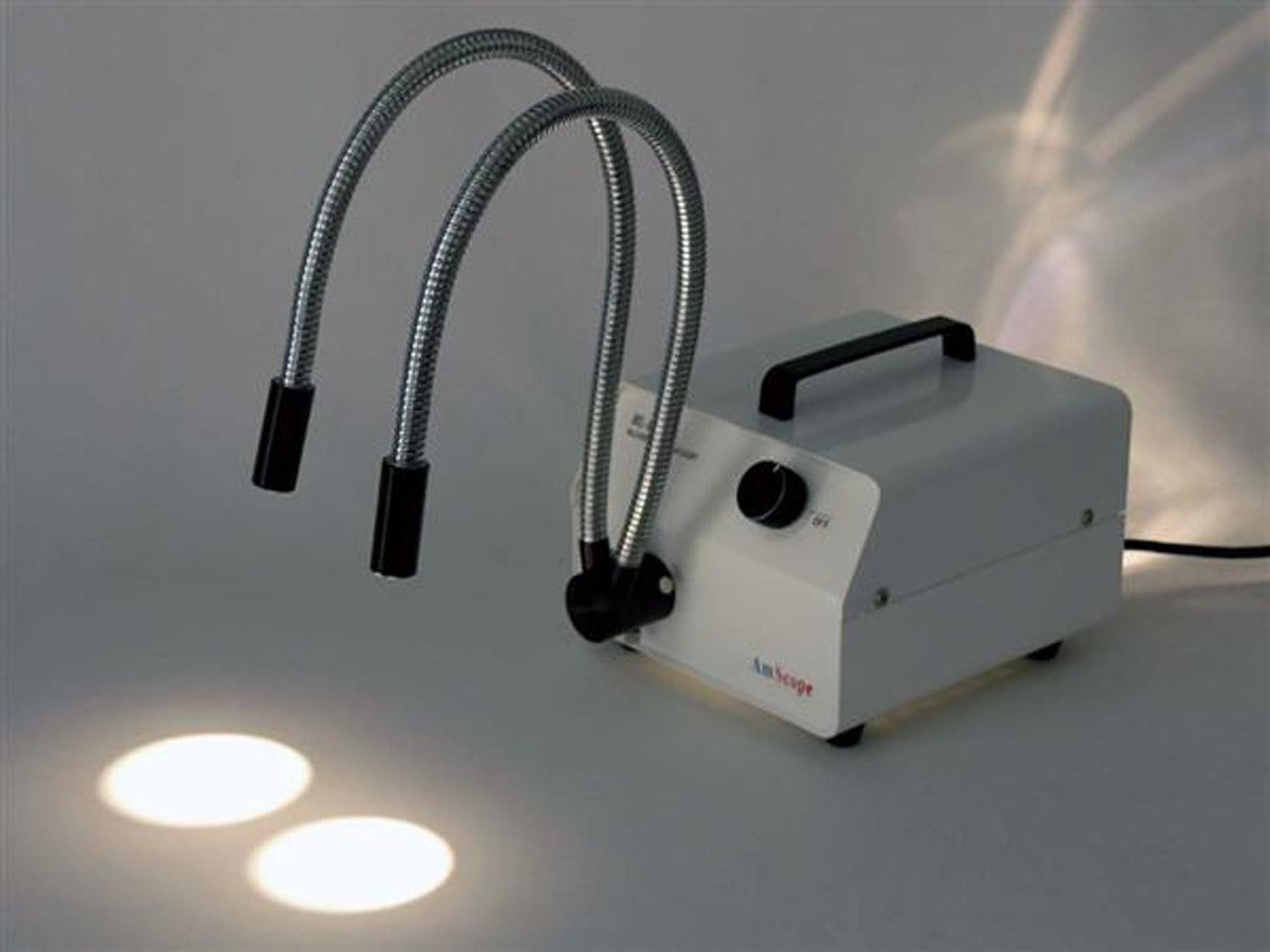 Amscope HL150-AY 150W Fiber Optic Dual Gooseneck Microscope Light Illuminator - Adjustable LED Lighting for Lab, Jewelry, and Electronics Inspection (Black)