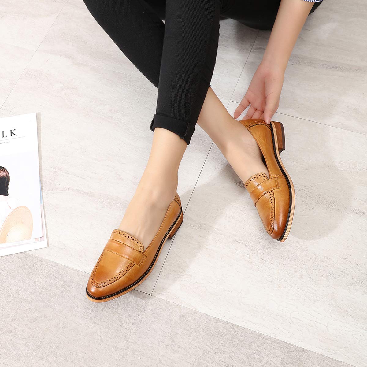 Women's Classic Leather Penny Loafers - Slip-On Flat Shoes for Office, Work & Casual Wear | Comfortable & Stylish Dress Shoes for Ladies | Perfect for Business, Travel & Everyday Outfits