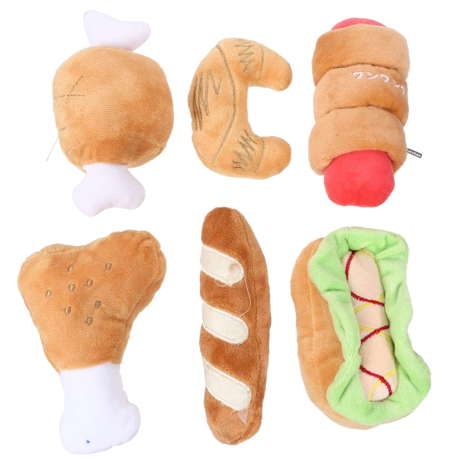 6pcs Realistic Fake Food Plush Chew Toys with Squeaker for Cats & Dogs - Perfect for Teething Puppies, Bored Kittens & Interactive Playtime