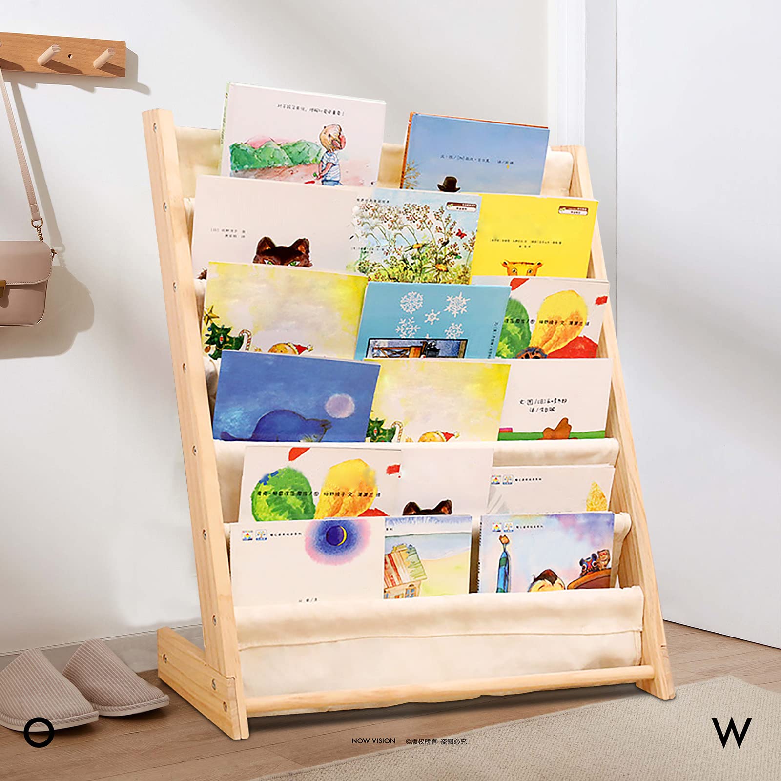 Kids Bookcase Organizer - Standing Book Storage Shelf with Canvas & Pine, Toy Display Rack for Bedroom & Playroom - Perfect for Kids' Book Storage, Toy Organization & Room Decor