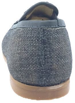 Luccini Grey Linen Smoking Loafers with Leather Trim - Comfortable Men's Casual Shoes for Office, Business & Formal Occasions