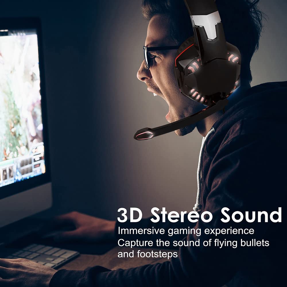 UTEN Gaming Headset with Microphone - 7.1 Surround Sound Noise Cancelling Headphones with Volume Control for PS5, PS4, Xbox One, Nintendo Switch, PC & Laptop (Red) - Perfect for Competitive Gaming, Streaming & Online Meetings