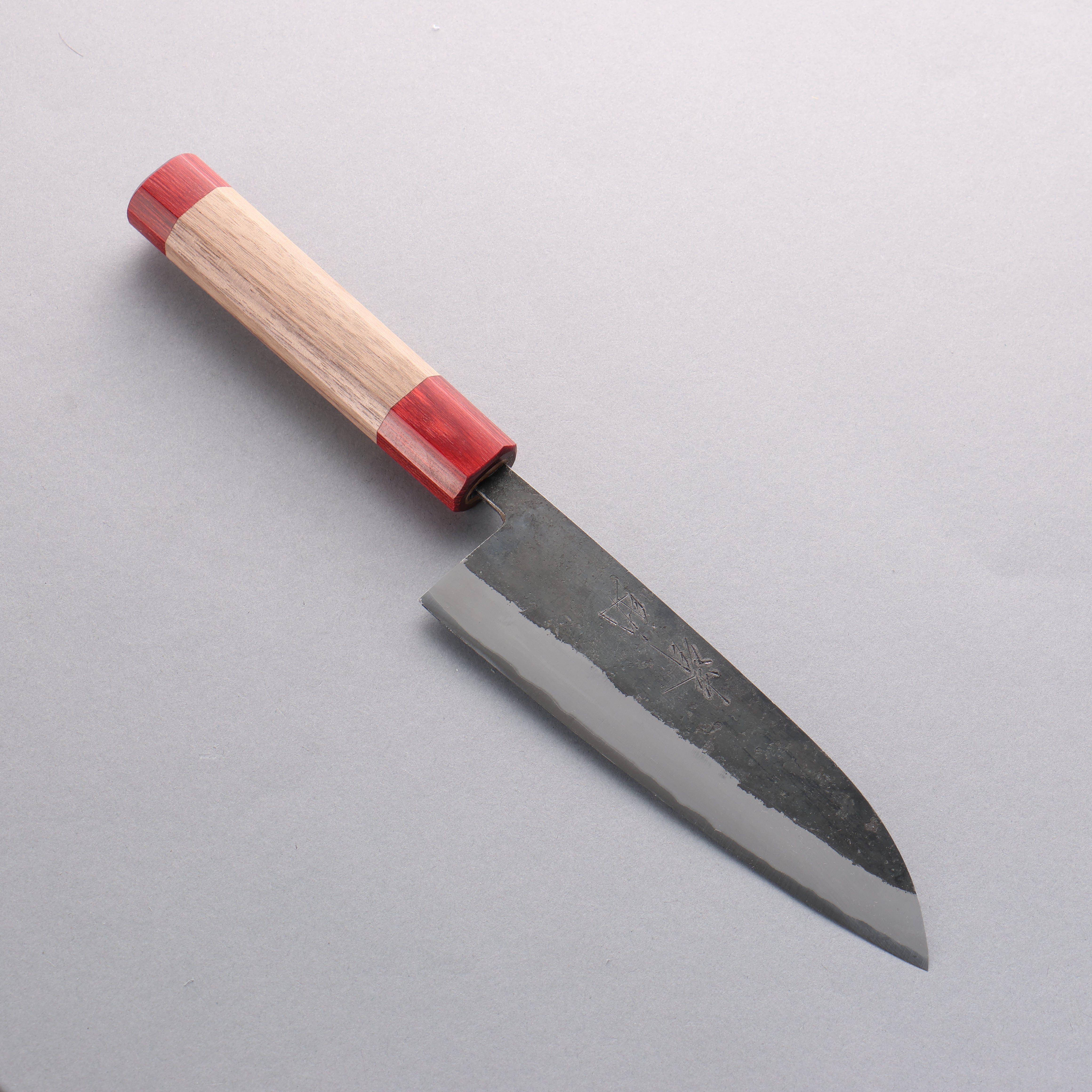 Premium Seisuke Kurumi Blue Steel Kurouchi Santoku Knife 165mm - Walnut Handle with Double Red Pakka Wood - Japanese Chef Knife for Slicing, Dicing & Chopping Vegetables, Meat & Fish - Perfect for Home Kitchen & Professional Use