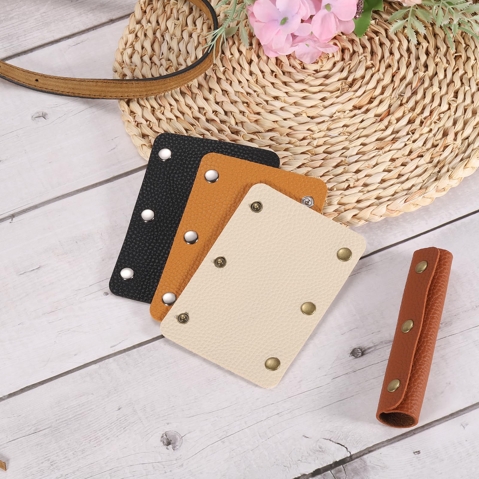 uxcell 2Pcs PU Leather Handbag Handle Covers with 3 Clasps, Luggage Grip Protector for Suitcases & Shopping Bags (13x9cm, Beige) - Travel Accessories & Bag Handle Protectors for Comfortable Carrying