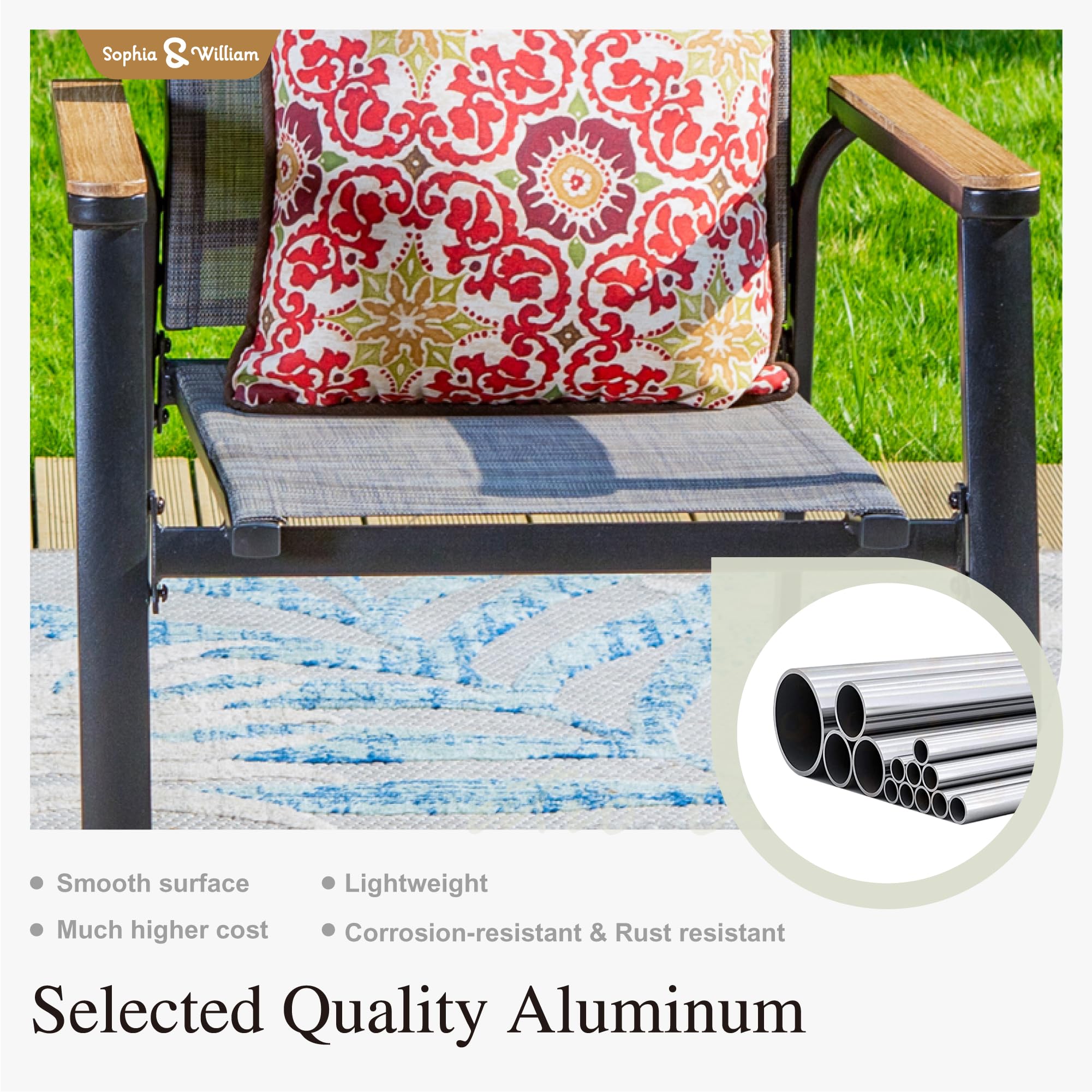 Sophia & William 2-Piece Stackable Aluminum Patio Dining Chairs - Lightweight Textilene Outdoor Chairs for Lawn, Garden, Backyard & Pool - Perfect for Outdoor Dining, Lounging & Entertaining