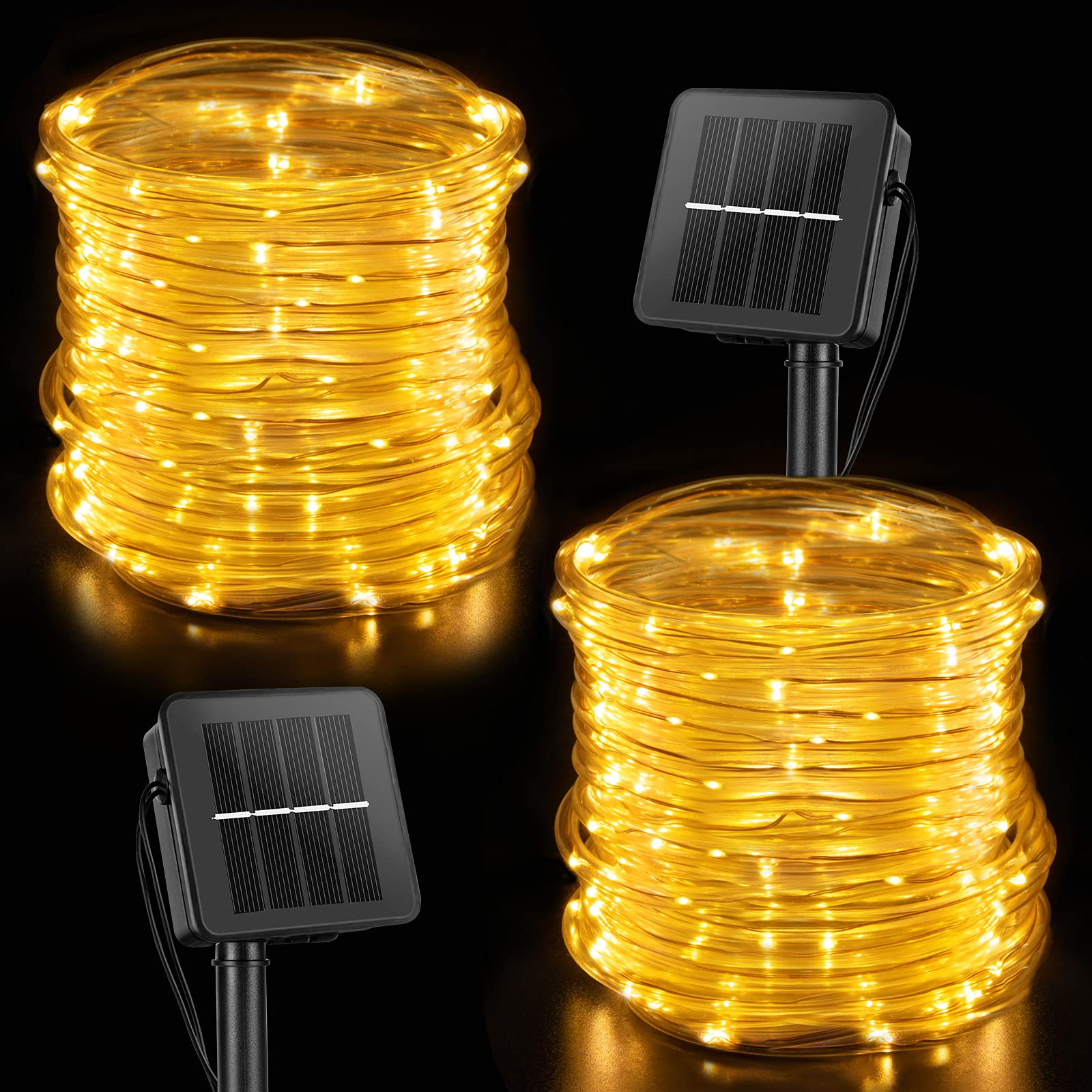 100 LED Solar Rope String Lights Outdoor 2 Pack - 39 Feet Waterproof Solar Powered Fairy Lights with 8 Lighting Modes, Copper Wire PVC Tube Lights for Garden, Wedding, Party & DIY Decor (Warm White) - Perfect for Patio, Backyard, Fence, Pergola and Holiday Decorations
