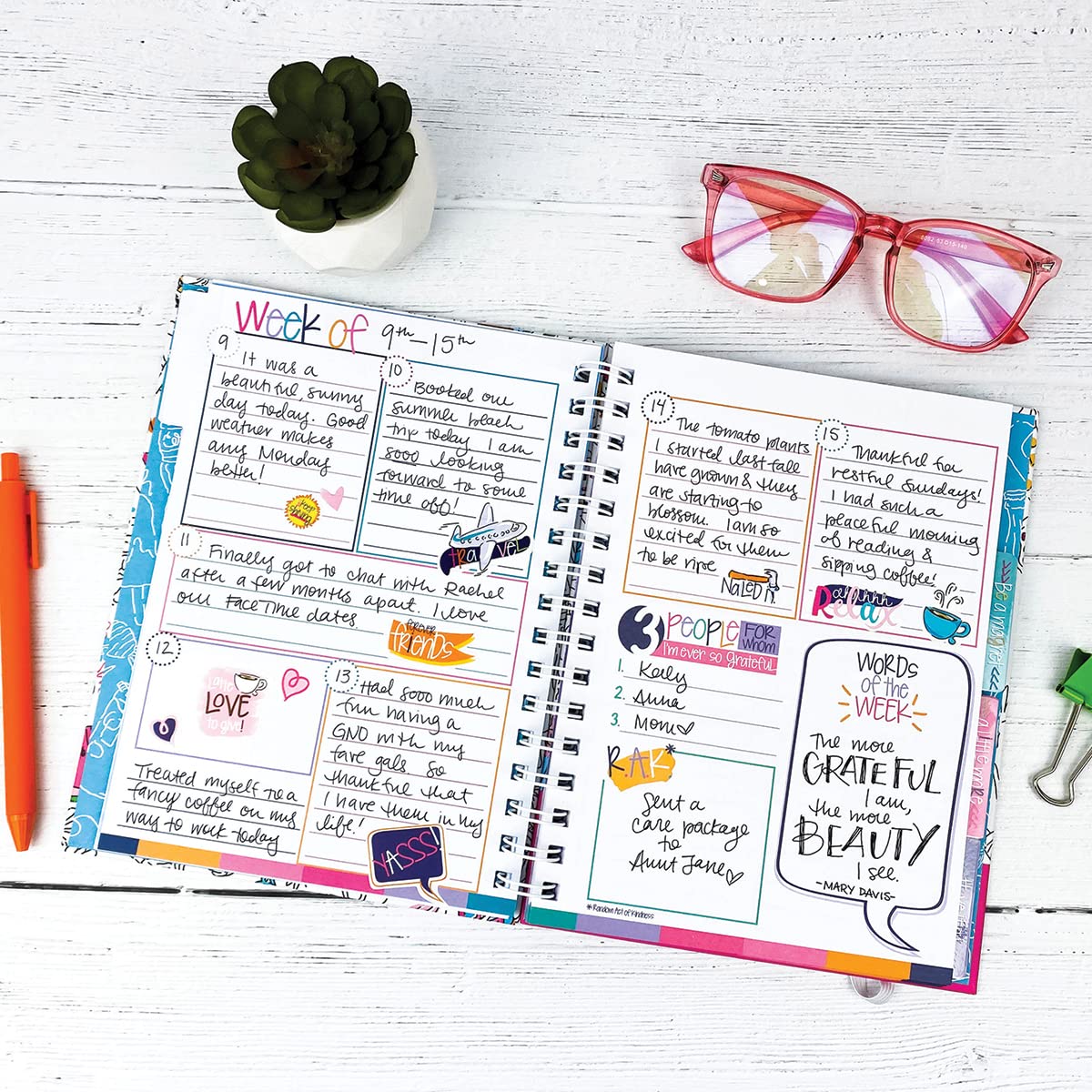 Denise Albright Gratitude Finder® 52-Week Undated Journal for Women, Teens & Girls - Self-Care Diary with 170 Hand-Drawn Stickers (Whimsy Doodle Design) - Perfect for Daily Reflection, Mindfulness Practice & Personal Growth
