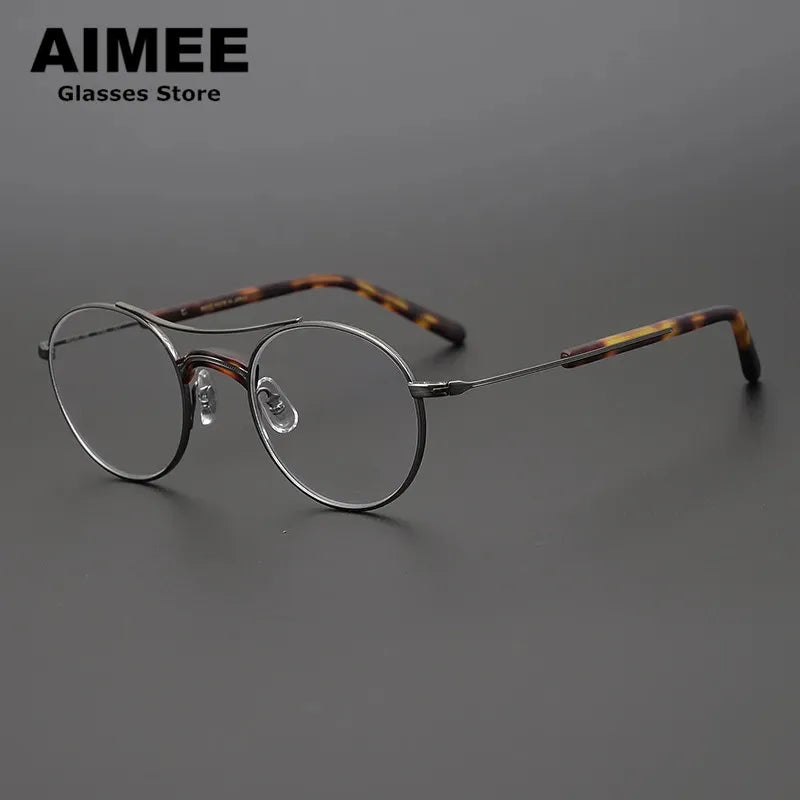 Aimee Unisex Full Rim Round Double Bridge Titanium Eyeglasses Frame 7106 - Lightweight Durable Glasses for Men & Women, Perfect for Reading, Working & Daily Wear