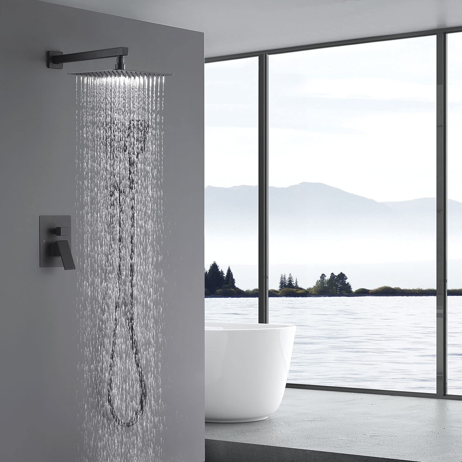 Premium Matte Black Shower System - 10 Inch High Pressure Brass Rain Shower Head with Handheld Spray, Complete Wall Mounted Faucet Set with Rough-in Valve (Perfect for Modern Bathroom Renovations & Spa-Like Shower Experience)