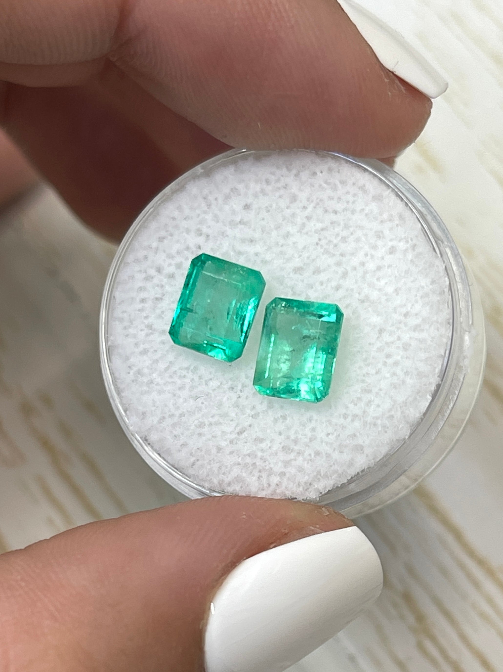 3.22tcw 7.5x6mm Matching Pair of Loose Colombian Emerald Gemstones - Emerald Cut, Natural Green Color for Jewelry Making, Engagement Rings & Fine Collections