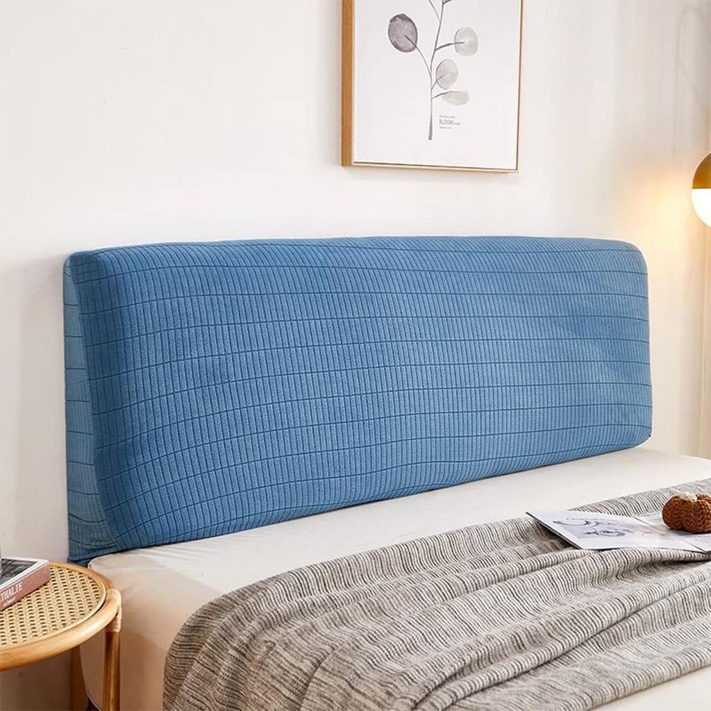 Obokidly Thin Stretch Headboard Slipcover - Dustproof Solid Blue Bed Protector for Full Size Beds (53