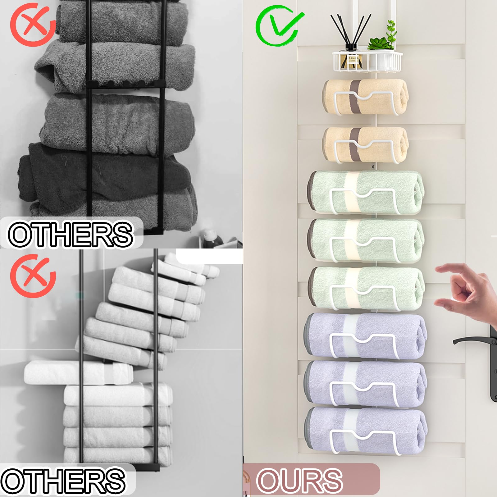X-cosrack 9-Tier Adjustable Over The Door Towel Rack - Space Saving Bathroom & Closet Organizer for Towels, Robes & Accessories - Perfect for Small Bathrooms, Walk-in Closets & Laundry Rooms (White)