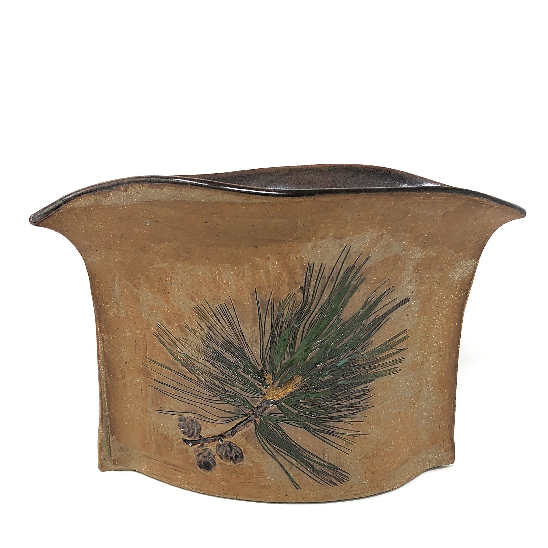 Pine Branch Pocket Vase - Small Ceramic Utensil Holder for Kitchen Countertop - Perfect for Organizing Spoons, Forks & Cooking Tools (Natural Wood Grain Design) - Great for Home, Office or Wedding Decor