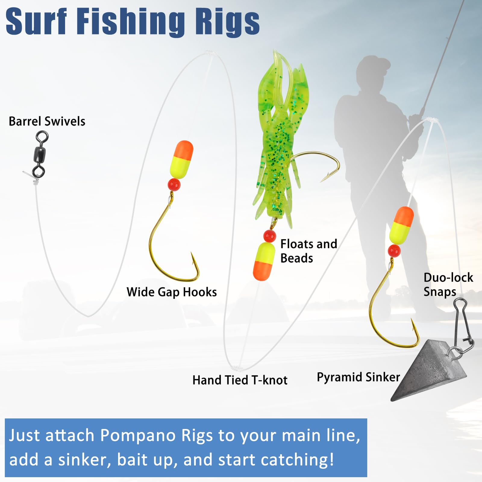 Premium Pompano Fishing Rigs - 3-in-1 Saltwater Surf Fishing Setup with Wide Gap Hooks & Floats | Ideal for Beach, Pier & Jetty Fishing | Pre-Rigged for Easy Casting & Big Catches