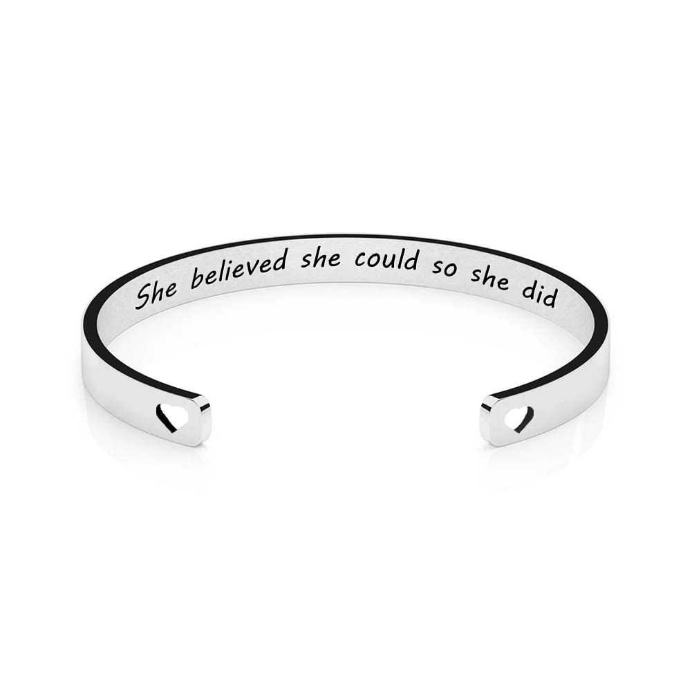 Inspirational Engraved Bracelet for Women - Personalized Birthday Gift for Mom, Her, Wife - Motivational Quote Cuff Bangle with Heart Charm - Perfect for Birthdays, Anniversaries & Daily Wear as a Meaningful Jewelry Gift