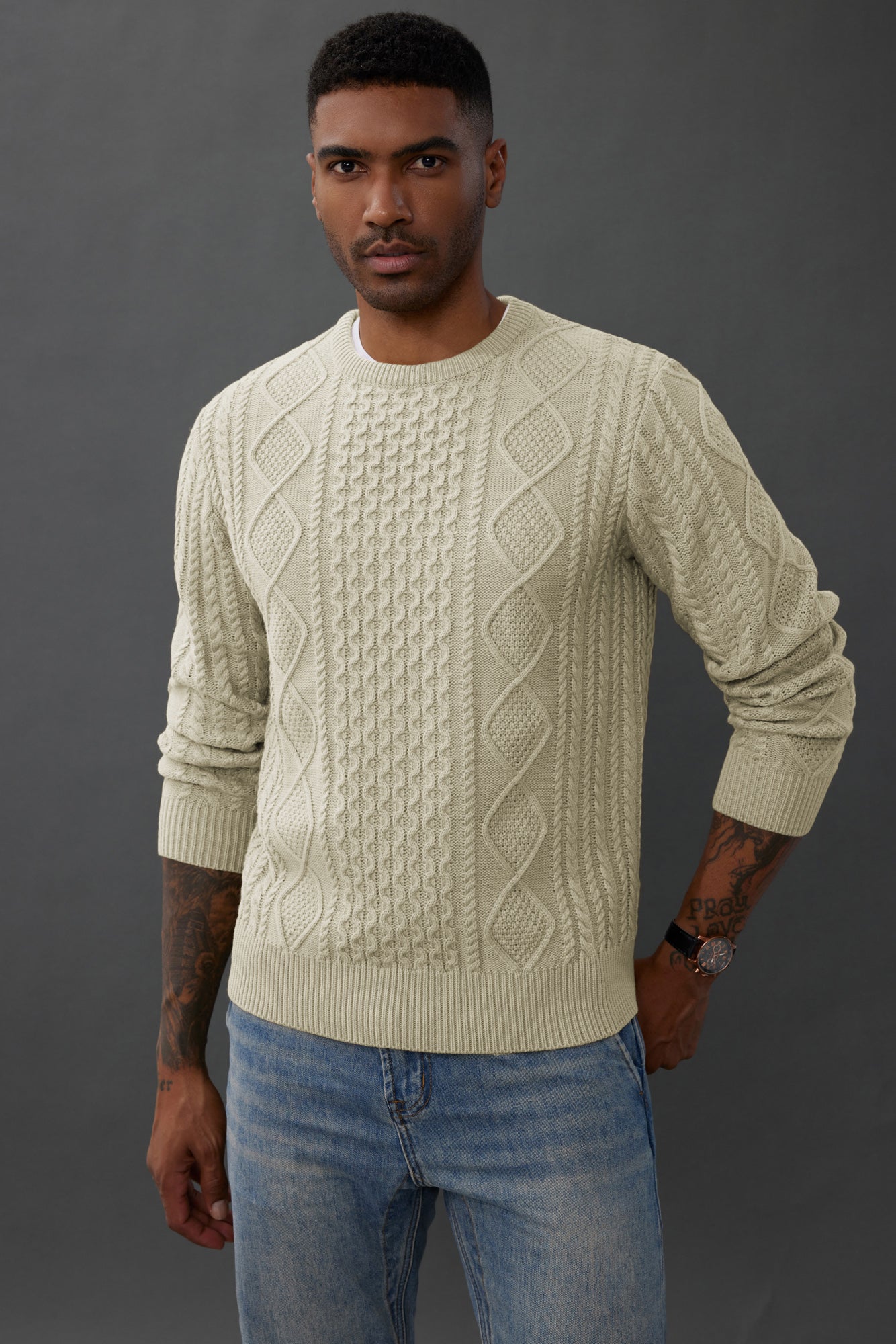 Men's Cable Knit Pullover Sweater - Long Sleeve Ribbed Crew Neck Jumper for Winter, Fall & Casual Wear - Cozy Regular Fit Knit Sweater for Office, Travel & Outdoor Activities
