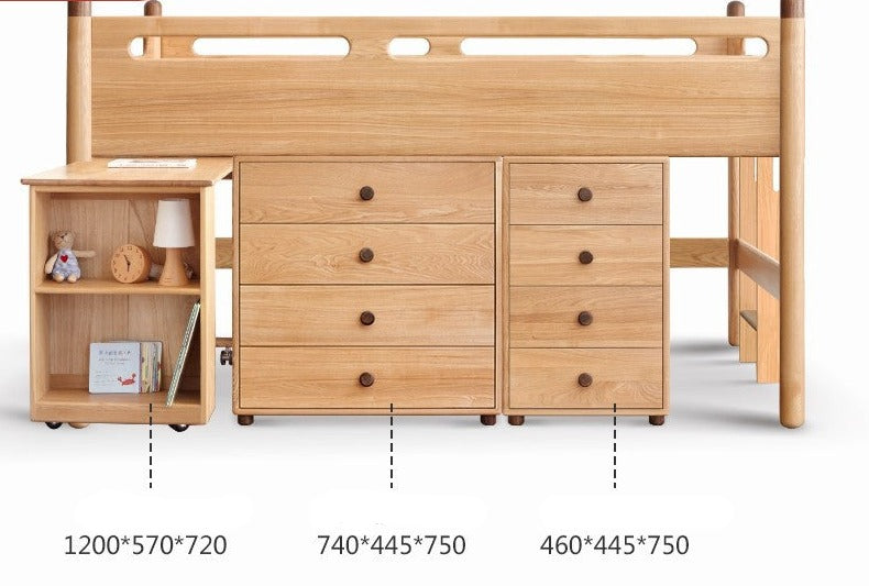 Solid Oak Wood Mid-High Bed with Slanted Ladder - Sturdy Adult Loft Bed for Small Spaces, Dorm Rooms & Modern Apartments