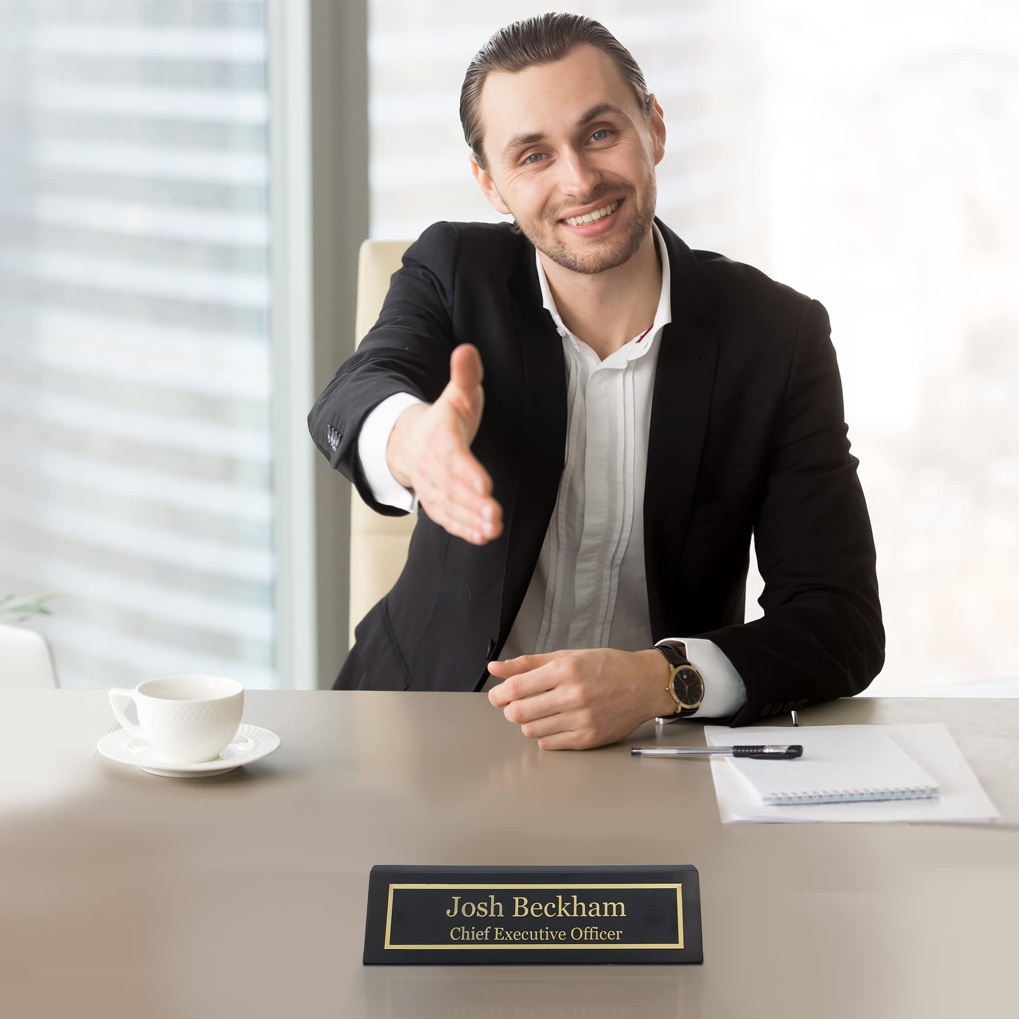 Custom Engraved Wood Name Plate for Desk - Personalized Office Name Sign with Black Piano Finish (2x8 Inches) | Perfect Desk Nameplate Gift for Professionals, Executive Office Decor & Home Office Organization