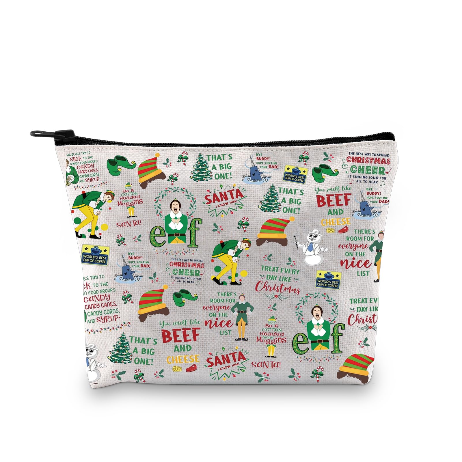 VAMSII E-F Movie Christmas Makeup Bag - Santa OMG Zipper Pouch for Buddy Fans | Holiday Vacation Accessories | Perfect for Gift Giving, Travel & Cosmetics Storage