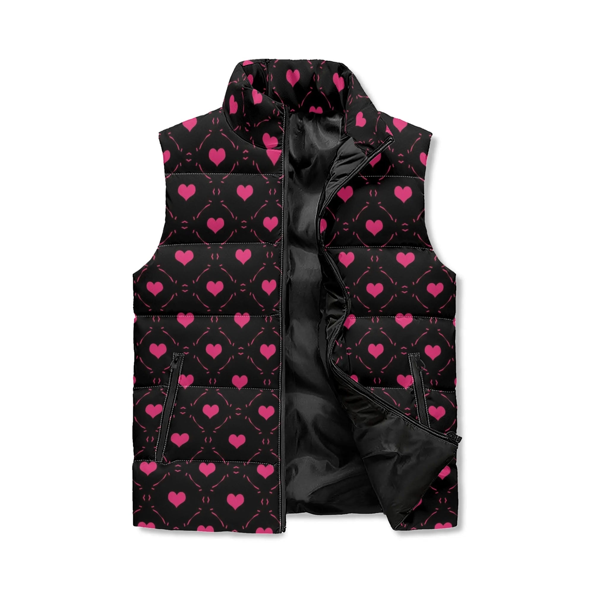Little Pink Hearts Lightweight Zip Up Puffer Vest for Women - Cozy Winter Fashion Outerwear | Perfect for Casual Outfits, Outdoor Activities & Layering