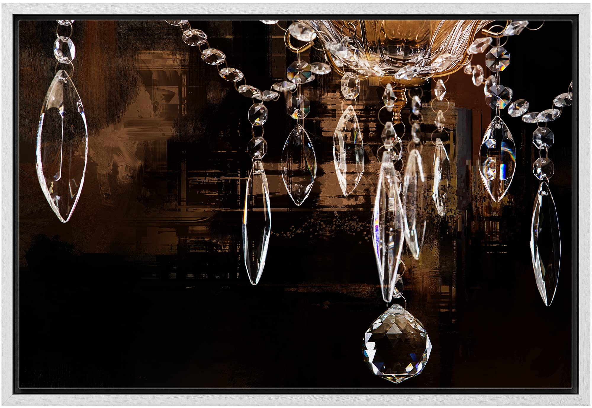 Wall26 Framed Canvas Print - Crystal Chandelier Silhouette Wall Art on Dark Background, Modern Digital Art for Living Room, Bedroom, Office Decor (24x36 Inches, White Frame) | Elegant Home Decor & Relaxing Atmosphere