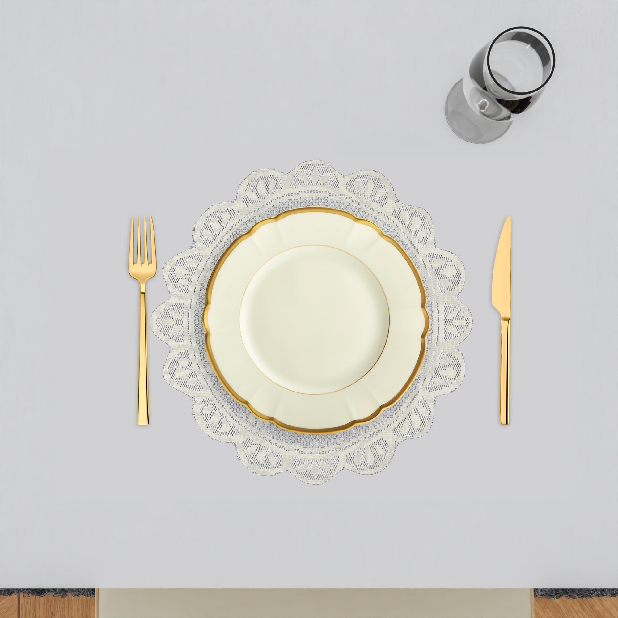 Kuber Industries Round Placemat Set - 20 Inch Light Cream Dining Table Mats, Pack of 3 - Perfect for Formal Dinners, Casual Meals & Side Table Decor