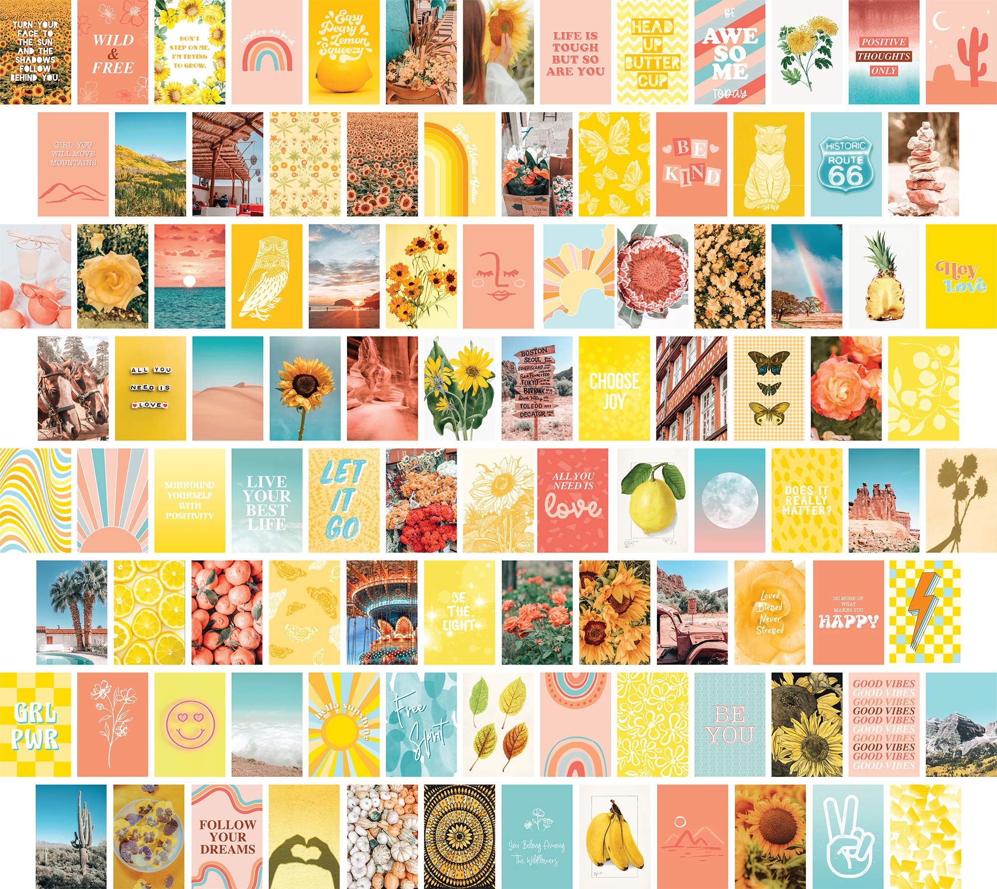 Artivo Peach Yellow Aesthetic Wall Collage Kit - 50 Pcs Room Decor for Teen Girls, Summer Dorm Decor with Aesthetic Pictures & Posters | Perfect for Bedroom, Living Room & Office Wall Decoration
