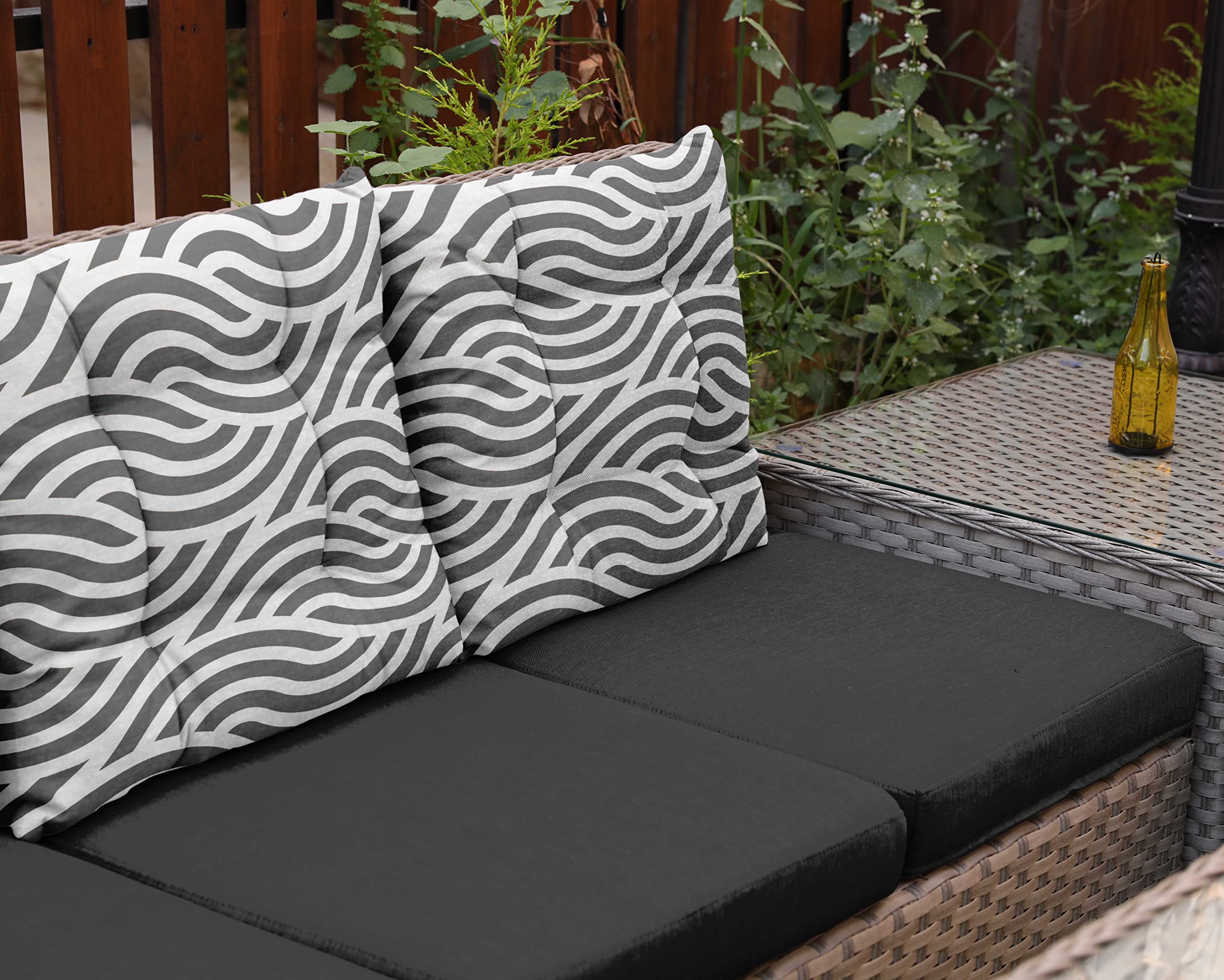 Waterproof 19-inch Gray Abstract Tufted Square Patio Cushion Set of 2 - Indoor/Outdoor Furniture Seat Cushions for Deck, Poolside & Garden Lounge