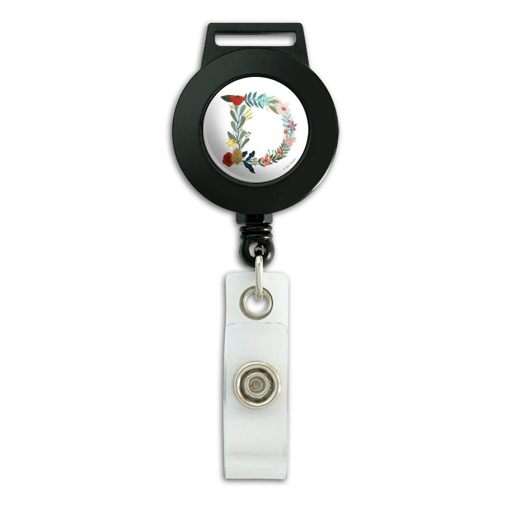 Floral Monogram Letter D Lanyard with Retractable Reel - Elegant Badge ID Card Holder for Work, School & Events | Office Accessories, Teacher Gifts, Conference Essentials