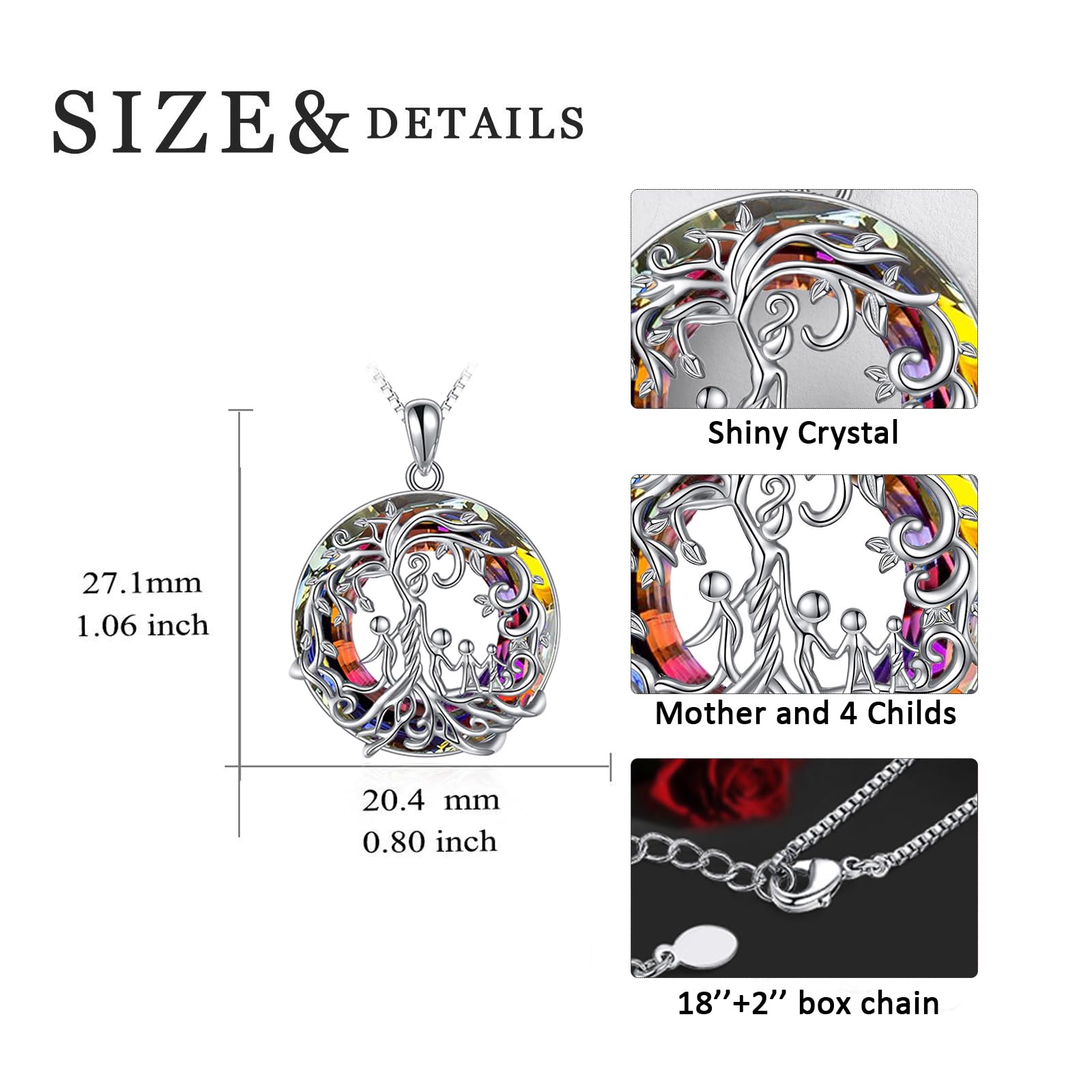 TOUPOP Sterling Silver Family Tree Necklace for Mom, Daughter, Son - 925 Silver Crystal Jewelry Gift for Mother's Day, Birthday, Grandma | Perfect for Family Reunions, Special Occasions & Heartfelt Moments