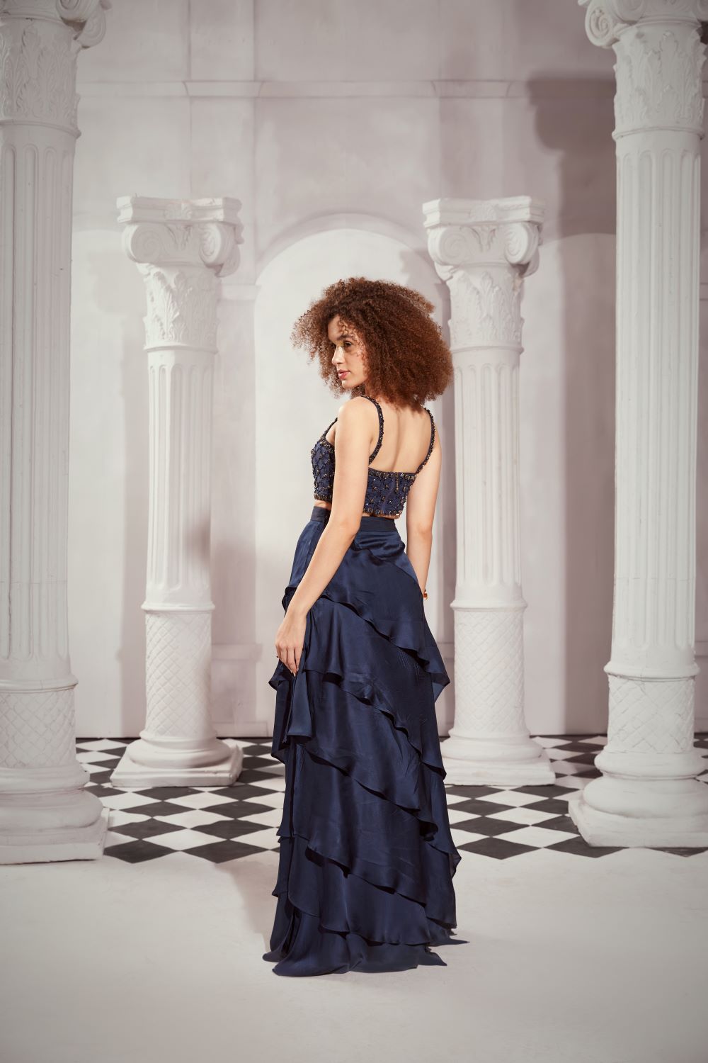 Elegant Navy Blue Embellished Top with Stone Details for Women - Perfect for Parties, Dates & Special Occasions